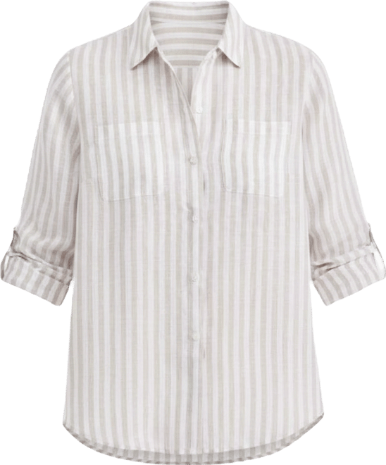 Petite Woven Multi-Stripe 3/4-Sleeve Shirt, Macy's Exclusive