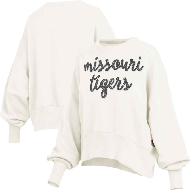 Women's Cream Missouri Tigers Oversized Chelsea Waist Length Pullover Sweatshirt