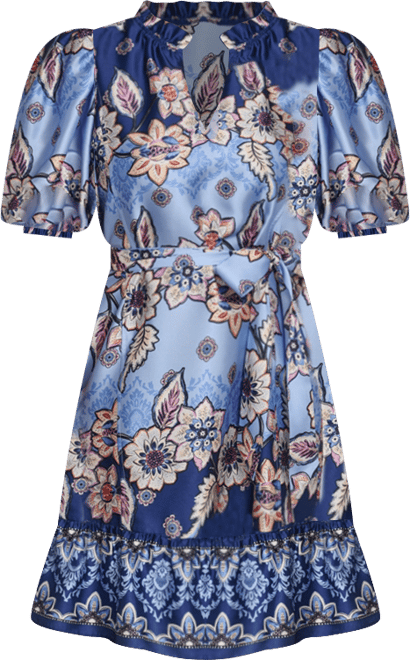 Women's Bubble-Sleeve Trapunto Sash Trap Float Dress