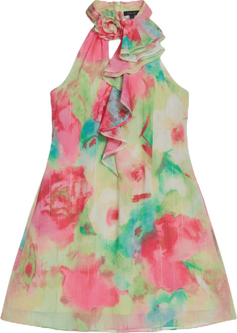 Women's Printed Ruffle Neck Dress