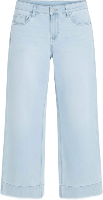 Women's Mid Rise Embroidered Stride Crop Wide Leg Jeans
