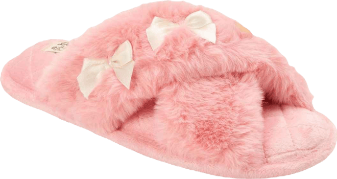 Women's Jessica Bows Furry Crossband Slide Slipper