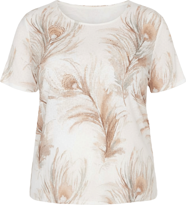 Plus Size Natural Wonder Feather Print Short sleeve T-shirt