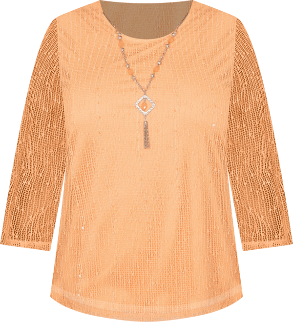 Plus Size Beachcomber Bright Popcorn Mesh Top with Necklace