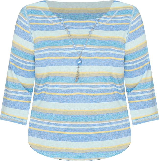 Plus Size Beachcomber Coastal Striped Top with Necklace
