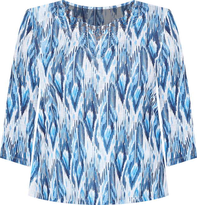 Plus Size Mykonos Ikat Embellished Neck Top