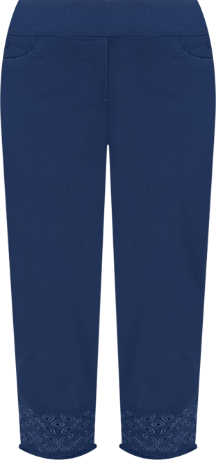 Plus Size Mykonos Geometric Embroidered Super Stretch Denim Ankle Pants