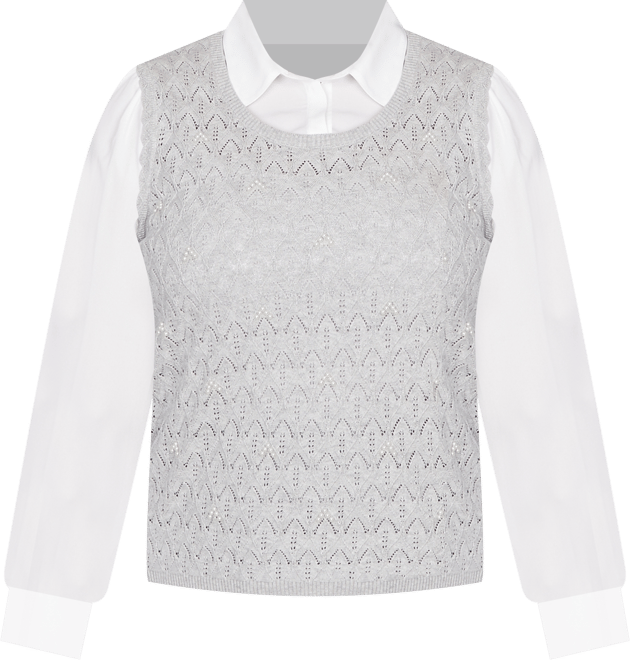 Plus Size Al Fresco Pointelle Mother of Pearl Lace Two In One Sweater