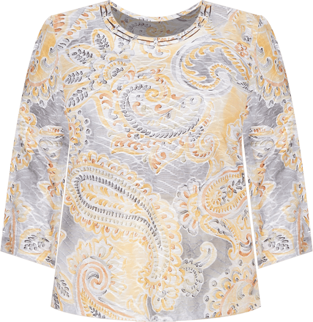 Plus Size Al Fresco Paisley Printed Patch Knit Top