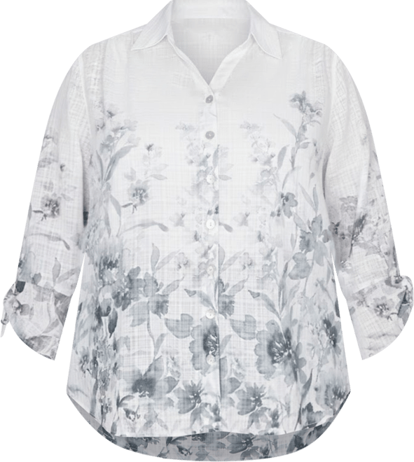 Plus Size Al Fresco Collared Watercolor Print Button front closure Top