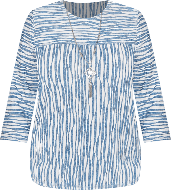 Plus Size Austin Novelty Spliced Textured Top with Necklace