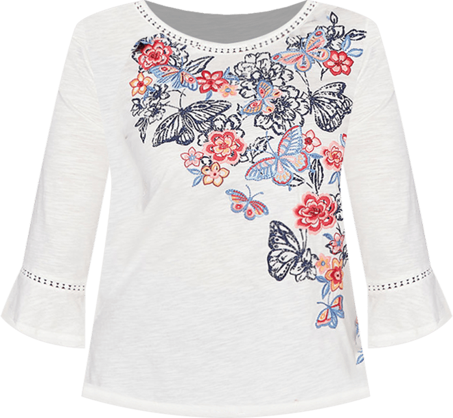 Plus Size Austin Embroidered Butterfly Crew Neck Knit Top