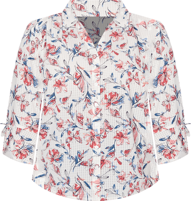 Plus Size Austin Etched Floral Butterfly Button Down Top