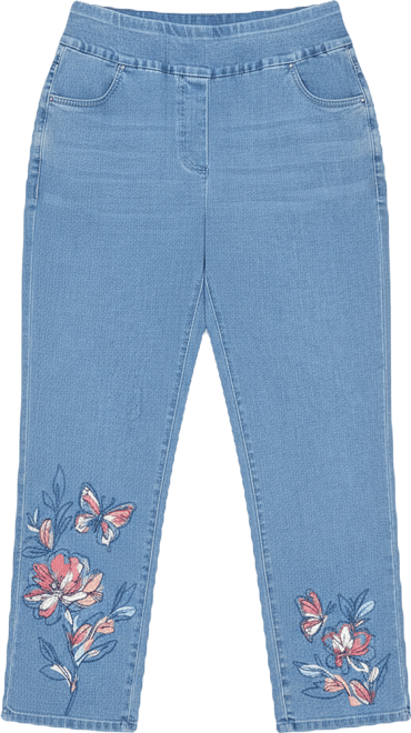 Plus Size Austin Butterfly Floral Printed Super Stretch Denim Ankle Pants