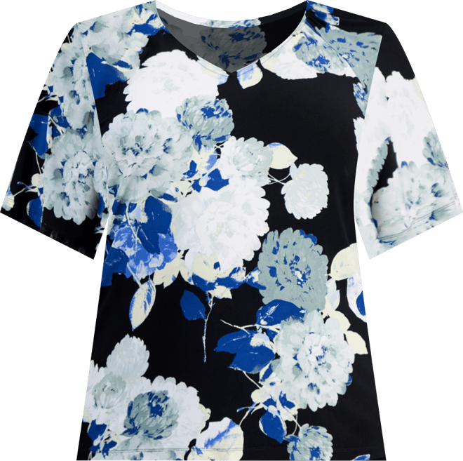 Ak Anne Klein Plus Size Printed V-Neck Flutter-Sleeve Top