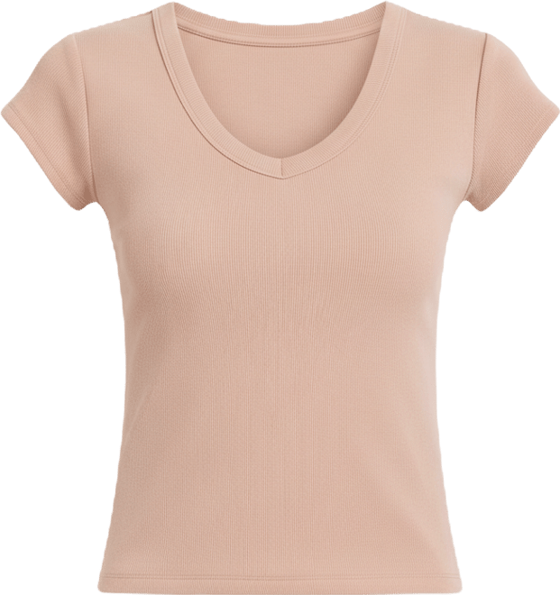 Women's V-Neck Rib-Knit Short-Sleeve T-Shirt, Macy's Exclusive