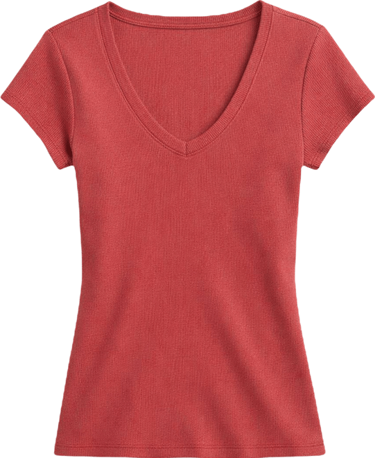 Women's V-Neck Rib-Knit Short-Sleeve T-Shirt, Macy's Exclusive
