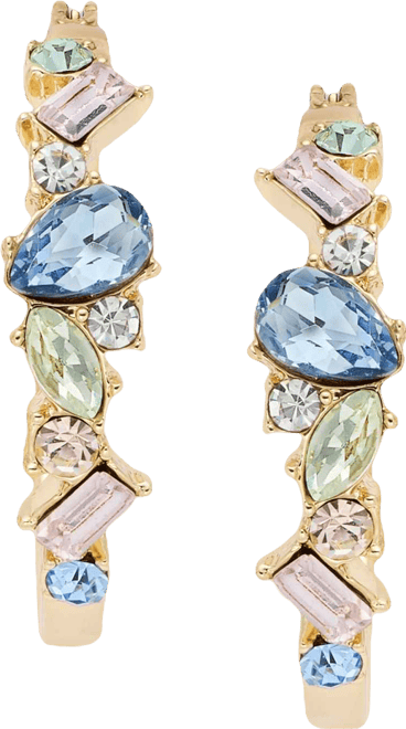 Small Multi-Stone Hoop Earrings, 1"