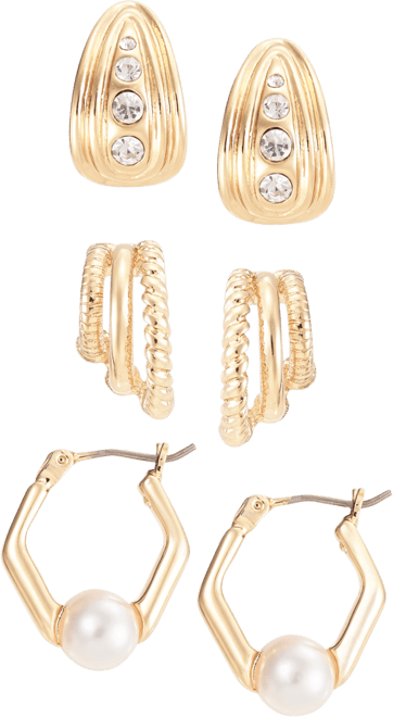 3-Pc. Set Crystal & Imitation Pearl Hoop Earrings