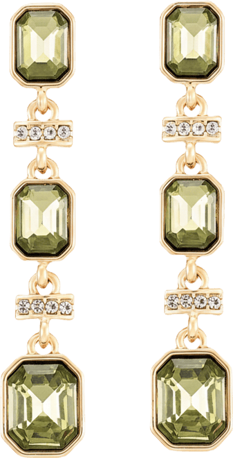 Pave Bar & Emerald-Cut Stone Linear Drop Earrings