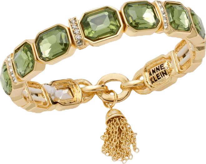 Pave Bar & Emerald-Cut Stone Stretch Bracelet
