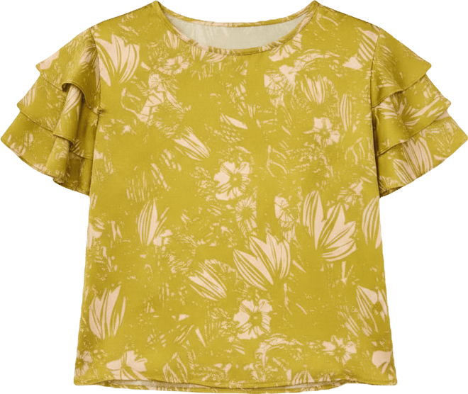 Women's Crew Neck Ruffle-Sleeve Top