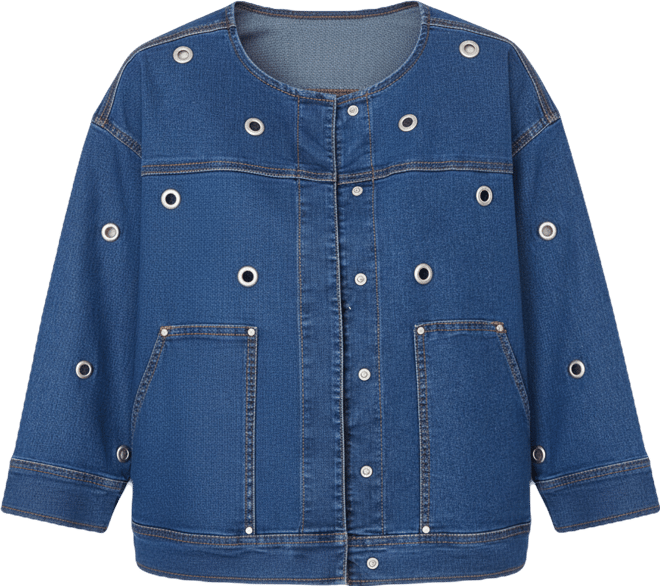 Petite Grommet Detail Stretch Denim Jacket