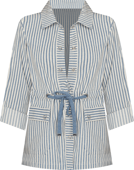 Petite Striped Anorak Snap Front Jacket
