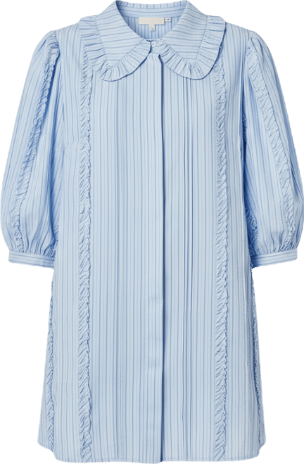 Women's Pintuck and Ruffle Detail Shirt Dress