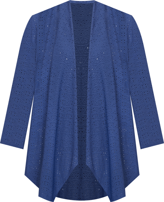 Plus Size Solid Eyelet Cascade Cardigan with 3/4 Sleeve