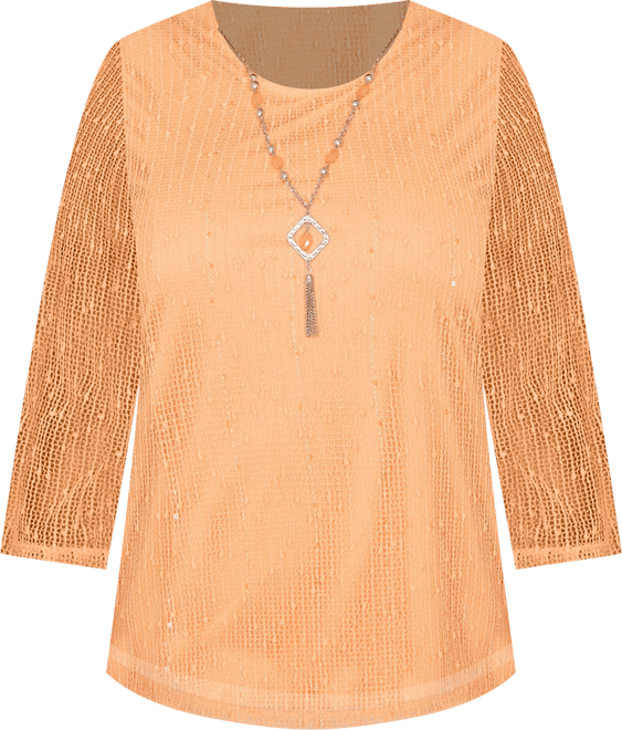 Petite Beachcomber Bright Popcorn Mesh Top with Necklace