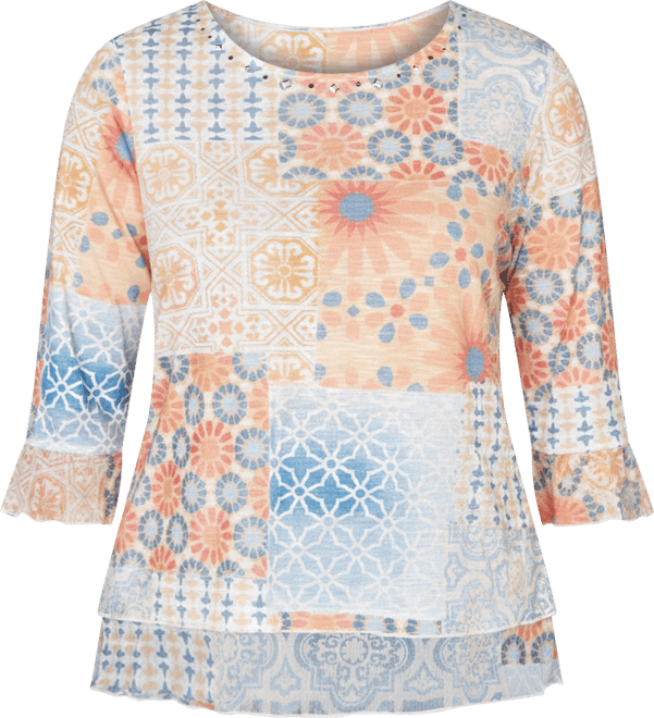 Petite Beachcomber Patchwork Medallion Ruffle Sleeve Top
