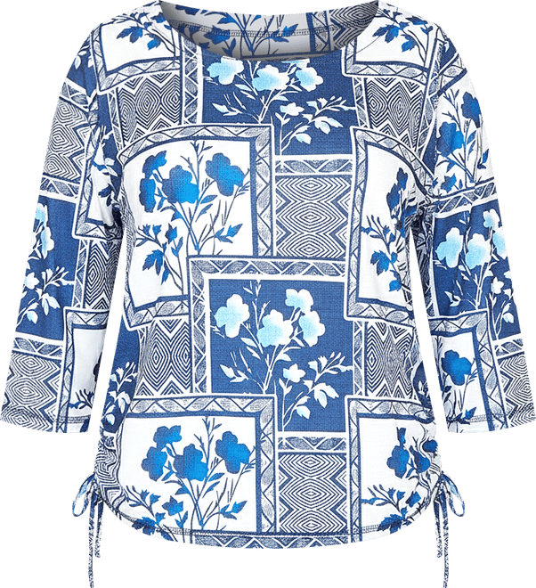 Petite Mykonos Framed Floral Ruched Side Tie Top