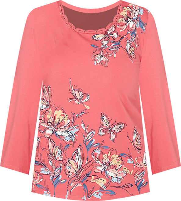 Petite Austin Asymmetric Etched Floral Knit Top