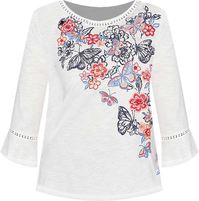 Petite Austin Embroidered Butterfly Crew Neck Knit Top