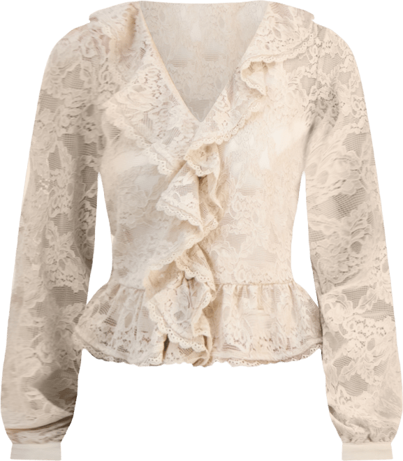Petite Lace V-Neck Ruffle Woven Top, Macy's Exclusive