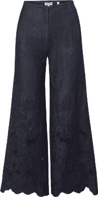Osborne Wide-Leg Eyelet Pant in Indigo Rinse Dark Wash | Veronica