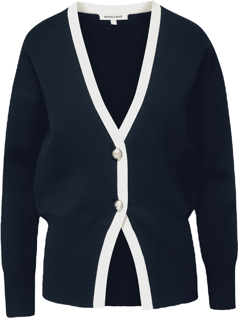 Cillian V-Neck Boyfriend Cardigan in Navy | Veronica Beard