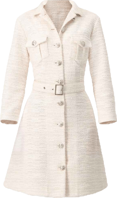 Women's Tweed Belted Button Down Dress