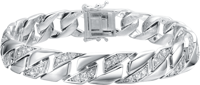 Men's Sterling Silver Iced Out Cubic Zirconia Braided Cuban Chain Bracelet