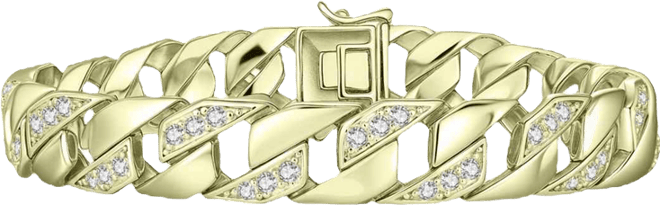 Men's Sterling Silver Iced Out Cubic Zirconia Braided Cuban Chain Bracelet