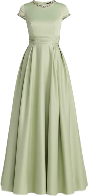 Women's Embellished Satin Cap Sleeve Ball Gown