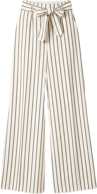 Women's Striped Bow-Belted Wide-Leg Trousers