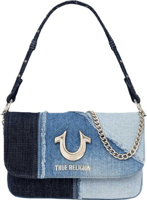 Frayed Denim Horseshoe Hobo Bag