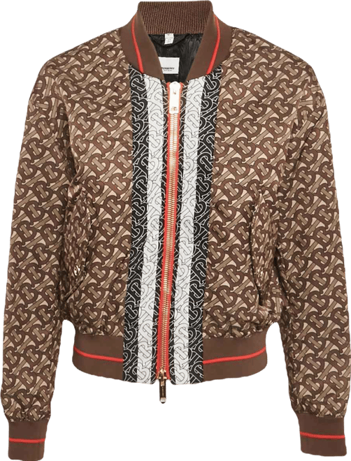 Women's Brown Monogram Print Synthetic Bomber Jacket