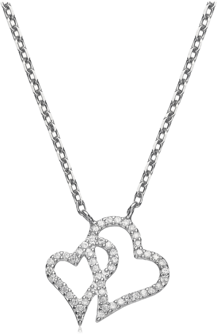 Sterling Silver Cubic Zirconia Double Heart Micro Pave Pendant