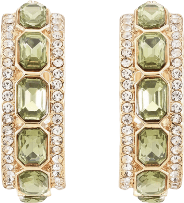 Small Pave & Emerald-Cut Stone Hoop Earrings, 0.6"