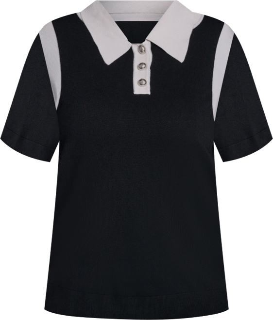 Plus Size Solid Short-Sleeve Polo Sweater