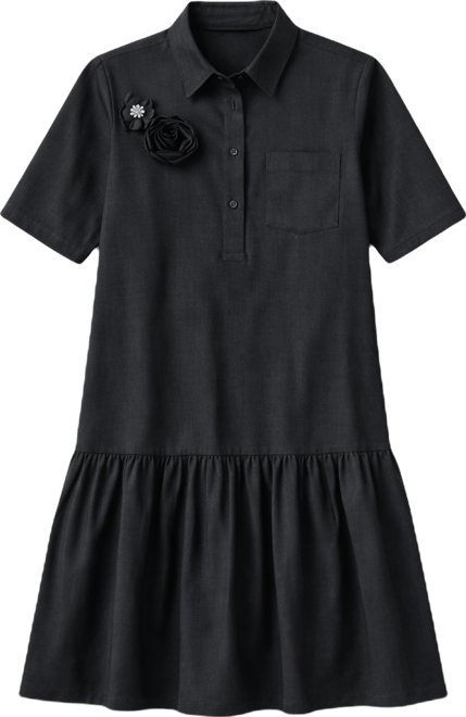 Women's Drop Waist Collared Shirt Dress
