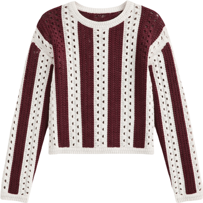 Women's Crewneck Stripe Crochet Sweater, Macy's Exclusive